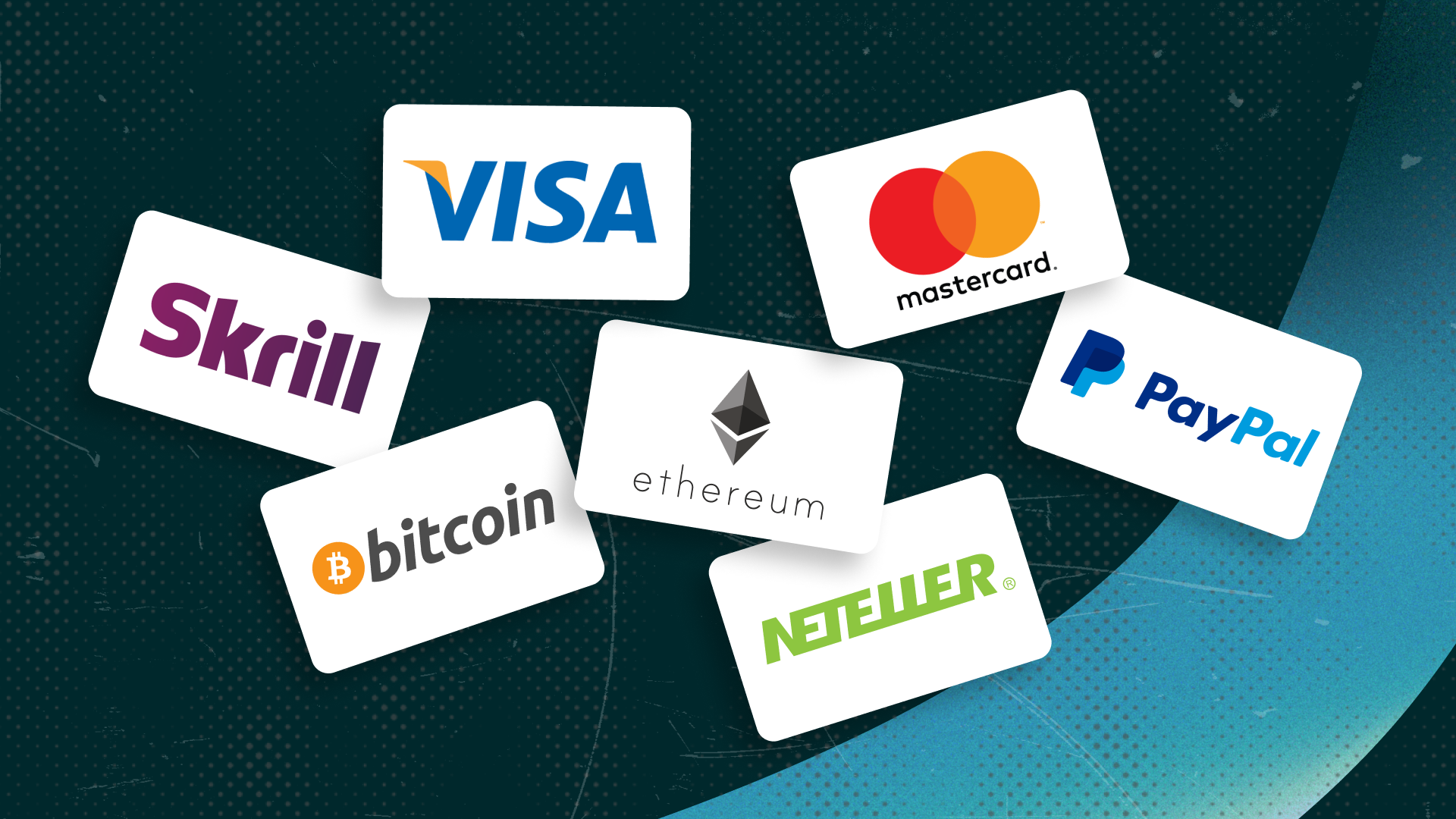 Payment cards, digital wallets, and secure banking concepts for casino deposits
